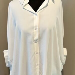 Cream Hi Lo Button Down Shirt with Dress Shirt Collar